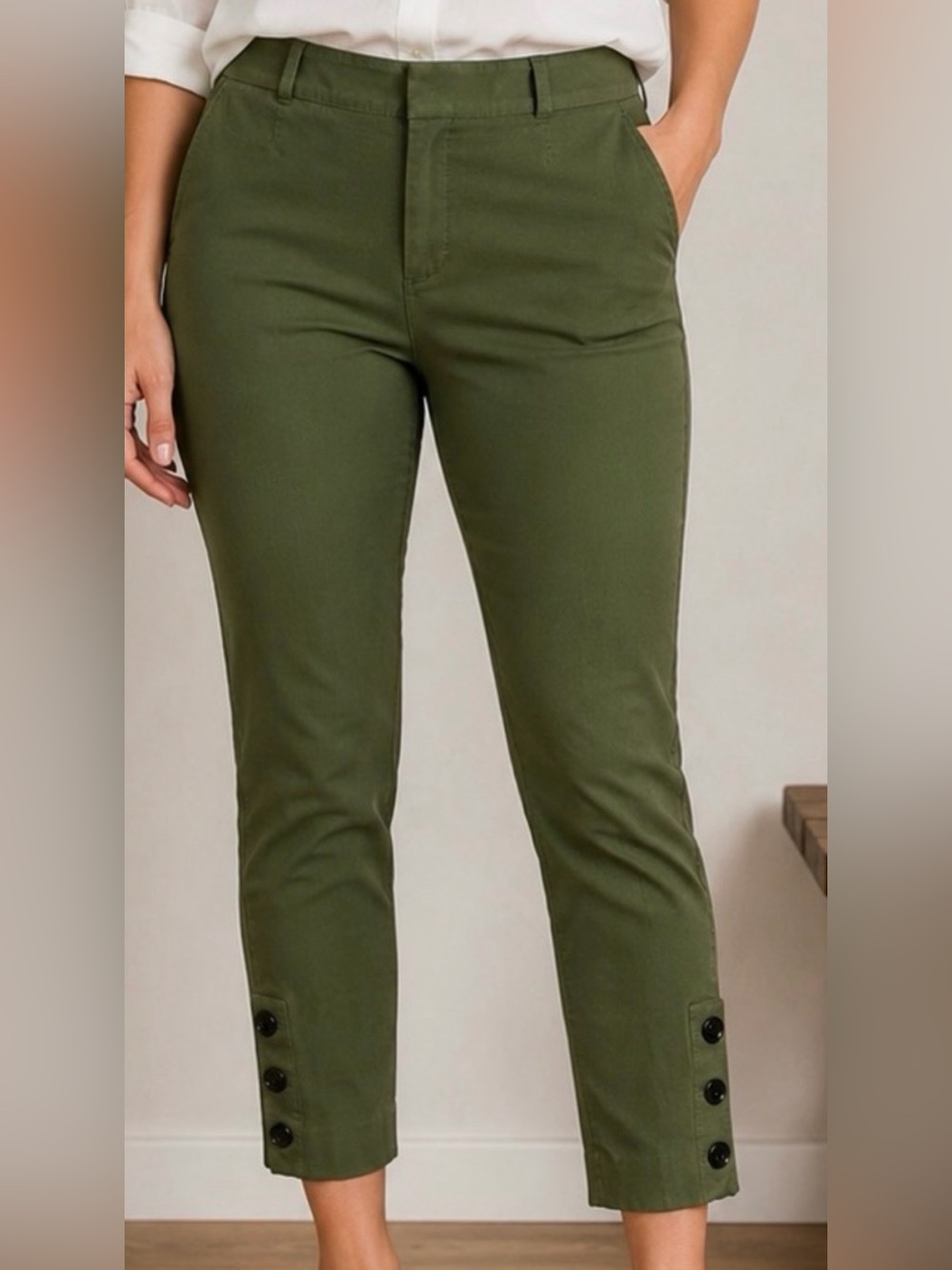 Banana Republic Olive Cropped Button-Hem Pants